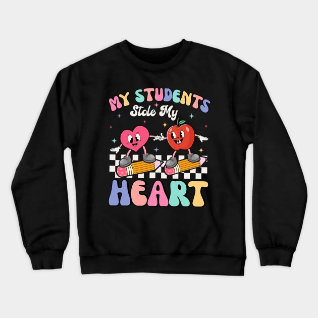 Teacher Valentines Day Retro My Students Stole My Heart Crewneck Sweatshirt by jadolomadolo